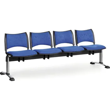 Čalouněná lavice do čekáren SMART, 4-sedák, modrá, chromované nohy