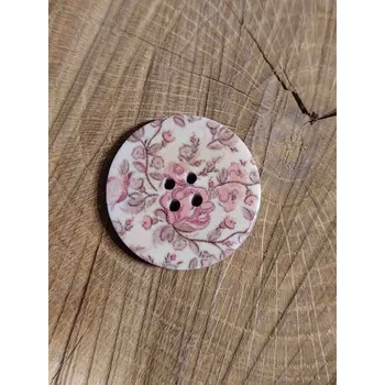 Knoflík Knoflík dřevěný 30 mm čtyřdírkový s kvítky