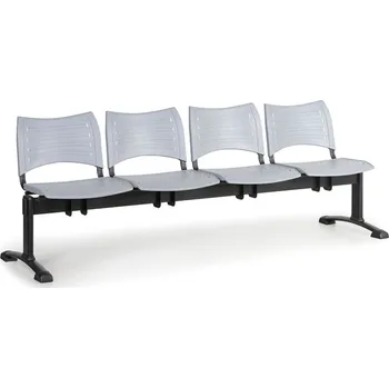 Plastová lavice do čekáren VISIO, 4-sedák, šedá, černé nohy