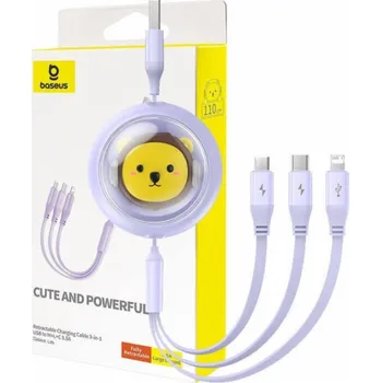 Datový kabel Nabíjecí kabel 3w1 Baseus USB na USB-C, USB-M, Lightning 3,5A, 1,1 m (fialový)