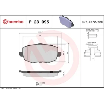 Brzdová destička Sada brzdových destiček, kotoučová brzda BREMBO P 23 095