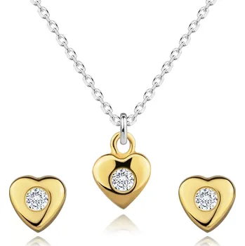 Náušnice Sada ze stříbra 925 - náhrdelník a náušnice, zlaté srdce se zirkonem