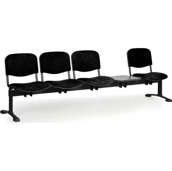Čalouněná lavice do čekáren VIVA, 4-sedák, se stolkem, černá, černé nohy