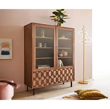 Komoda DELIFE Vitrína Fevo 115x150 cm akácie hnědá L-noha