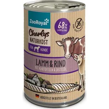Krmivo pro psa ZooRoyal Charlys Naturkost jehněčí a hovězí maso s bramborami a světlicovým olejem 400 g