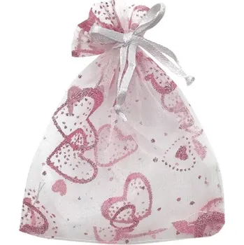 Dárková taška Anděl Dárkový sáček organza bílý se srdíčky 15x22cm