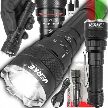 Svítilna Hliníková baterka bílé/červené/zelené 1500 lm + 150 lm + 100 lm, 2000 mAh Premium, Verke V87560