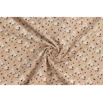 Bavlněná tkanina vyšívaná kvítečka na béžové