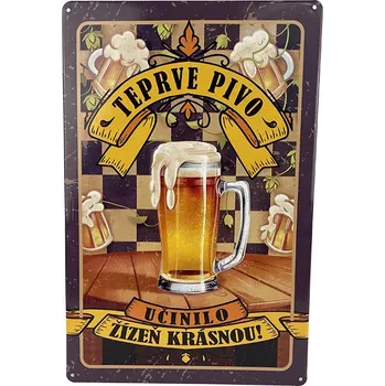 Plechová cedule Garážovka Plechová cedule Teprve pivo učinilo žízeň krásnou! 29 x 19 cm