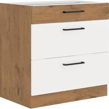 Kuchyňská linka ZEATA, dolní skříňka 80 D 3S BB PREMIUM BOX, korpus: dub lancelot, dvířka: bílý lesk/dub lancelot + vyzvednutí ZDARMA