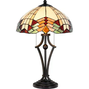 Lampička Clayre&Eef Stolní lampa 5961, vzhled Tiffany, pestré stínidlo krémová, jantarová, rozmanitá 2 x 60 W - Doprava zdarma