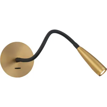 Lampička Zambelis LED světlo na čtení H63 s ohebným ramenem, matná mosaz - Nástěnný držák - Ø 8 cm, výstupek 3 cm; hlava lampy - Ø 2,9 cm, délka 9,5 cm matná mosaz, černá 1 x 3 W LED - Doprava zdarma