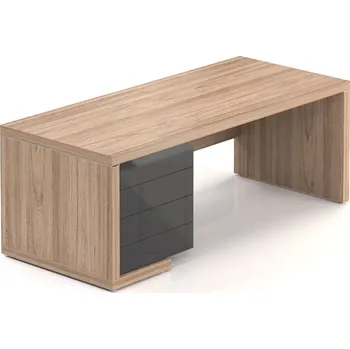 Jídelní stůl Stůl Lineart 200 x 85 cm + levý kontejner, jilm světlý / antracit