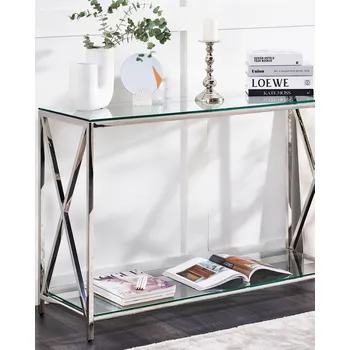 Obývací pokoj Konzolový stolek průhledný skleněná deska stříbrný ocelový rám 78 x 40 cm glamour moderní obývací pokoj ložnice předsíň Beliani