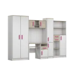 IDZ Sestava nábytku do dětského pokoje MACIUS, 300 cm Bílá + Dub Sonoma / Barevné úchytky Barva: Růžová