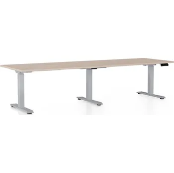 Psací stůl Výškově nastavitelný stůl OfficeTech Long, 260 x 80 cm, šedá podnož, dub