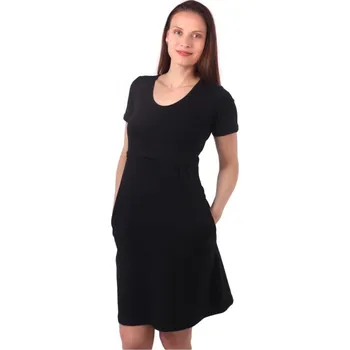 Těhotenské šaty Kojicí šaty s kapsami Tea, krátký rukáv, černé L/XL