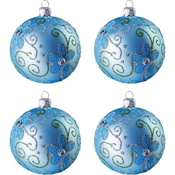 Vánoční dekorace Set modrých ozdob s květinami