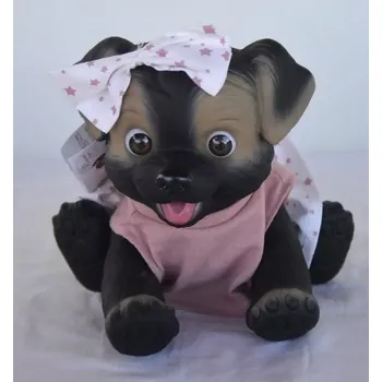 plyšák Černo-hnědá fenka v růžovém tričku od RosaToys (BLACK DOG 23 CM )