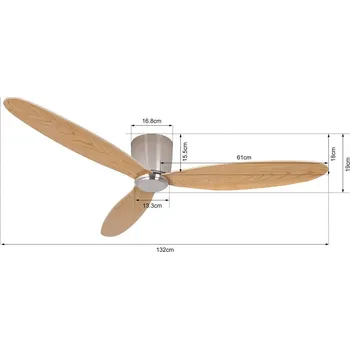 Lampička Beacon Lighting Beacon stropní ventilátor Airfusion Radar teak Ø 132 cm tichý - Ø kryt motoru 12,5 cm; Ø stropní držák 14 cm; minimální výška instalace 2,3 m teakové dřevo, chrom - Doprava zdarma