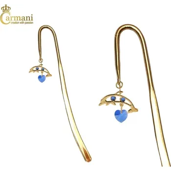 Doplněk ke knize Kovová pozlacená záložka do knihy Delfín s modrými krystaly Carmani