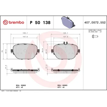 Brzdová destička Sada brzdových destiček, kotoučová brzda BREMBO P 50 138