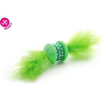 Hračka pro kočku Zelená TPR činka s pírkem