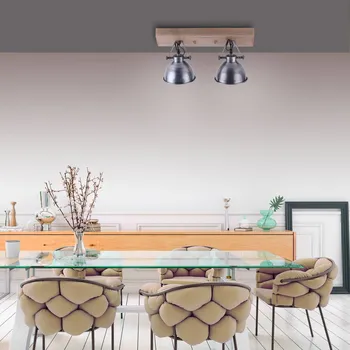 JUST LIGHT. GmbH Stropní svítidlo Samia, 2 světla, mangové dřevo, železo železo, světlé dřevo 2 x 40 W - Doprava zdarma