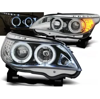 Přední světlomet PŘEDNÍ SVĚTLA BMW E60, E61, 2004-2007, ANGEL EYES, CHROM S LED BLINKREM, S MOTORKY (LPBM93)