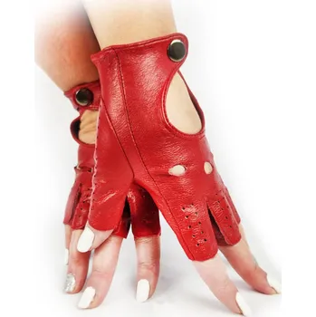 Rukavice Dámské kožené jezdecké rukavice bezprstové červené, VELIKOST M ( 7 )