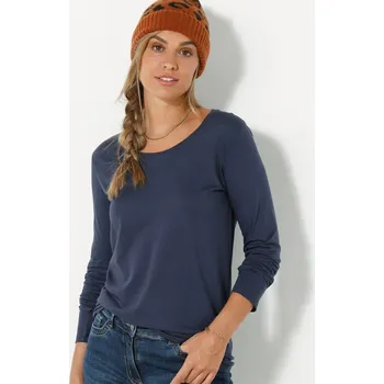 Dámské tričko Blancheporte Jednobarevné tričko s kulatým výstřihem a dlouhými rukávy nám. modrá 34/36