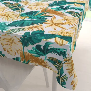 ubrus Bavlněný obdélníkový ubrus Sandra SA-245 Zelené a zlaté tropické listy 100x160 cm