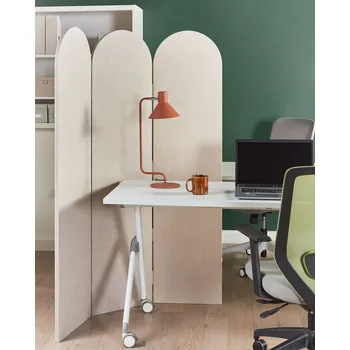 Dělící stěna béžová polyester ocelový rám 3 panely dekorativní oddělovací stěna kancelář Beliani