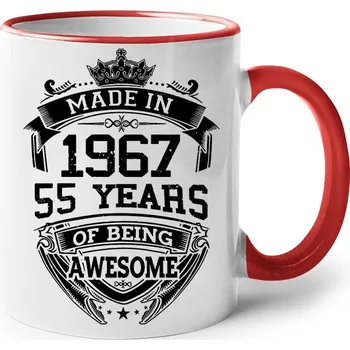 Keramický hrnek k narozeninám s volitelným rokem, Barva Červená, Velikost 330 ml, Canvas Keramický hrnek s barevným uchem 1283 - DTF/DTG