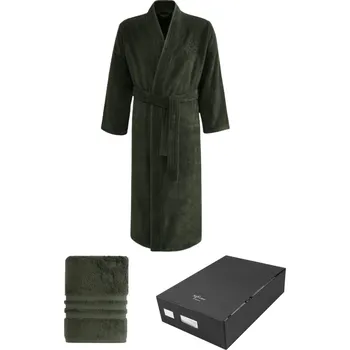 Pánský župan Pánský župan SMART v dárkovém balení s ručníkem - Khaki, M + ručník 50x100cm + box, Soft Cotton