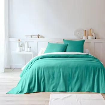 Napínací potah Blancheporte Jednobarevný tkaný přehoz na postel, bavlna smaragdová povlak na polštář 65x65 cm