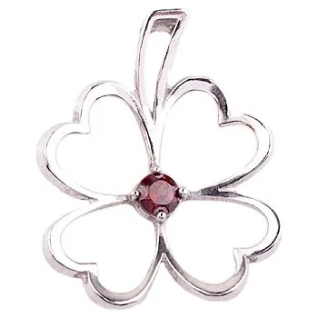 Přívěsek granát - stříbrný přívěsek - čtyřlístek (CTR) povrchová úprava: zlacené