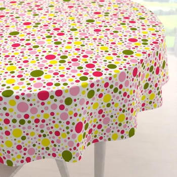 ubrus Bavlněný kulatý ubrus Sandra SA-209 Růžové a žluté puntíky na bílém Ø 100 cm