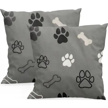 Bytový textil XPOSE® Bavlněný povlak na polštář TLAPIČKY - šedý 40x40 cm 2ks, Bavlna + Prodloužená možnost vrácení zboží do 50 dnů