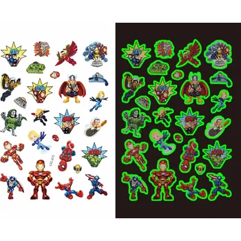 Odstranitelné tetování Dětské dočasné tetování - SVÍTÍCÍ VE TMĚ- THE AVENGERS (The Super Hero Squad Show) 6 (Značka: TAKARA TOMY)