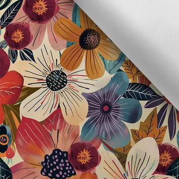 Látka s potiskem nepromokavý polyester TD/NS květiny tmavé 26