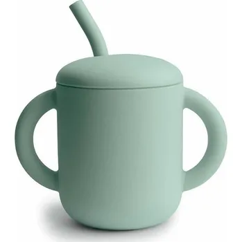 dětská jídelní sada MUSHIE Silikonový hrneček s brčkem Cambridge Blue