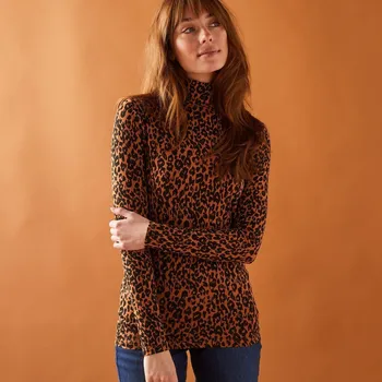 Blancheporte Tričkový rolák ze strečové viskózy s potiskem zvířecí srsti karamelová/černá 52