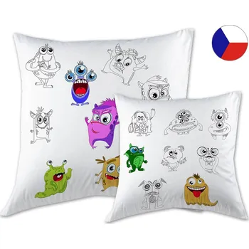 Povlak na dekorativní polštářek Dětský saténový povlak na polštář 40x40 GOLA Příšerky + fixy