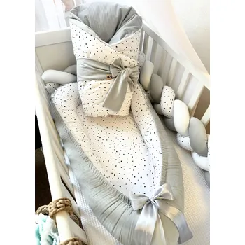 Příslušenství pro dětskou postel a kolébku Set do postýlky - světle šedý s klasickou, nebo péřovou zavinovačkou