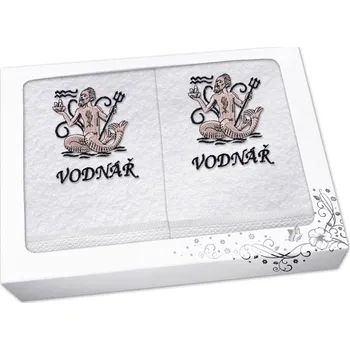 Ručník Vánoční dárková sada ručník + osuška Znamení Vodnář bílá/hnědá