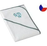 Osuška pro miminko s kapucí a výšivkou 75x75 Autíčko bílá/zelenošedá 350g