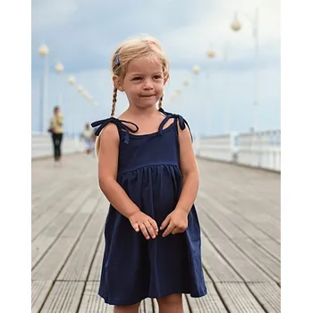 Dívčí šaty Dětské šaty s kapsami, vázání na ramenou, tmavě modré 98