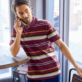 Pánská móda Blancheporte Proužkované polo tričko s krátkými rukávy švestková/medová 87/96 (M)