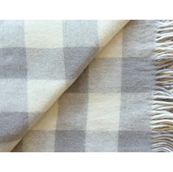 deka Pléd z ovčí vlny 160x200cm šedé káro 200-100-00304